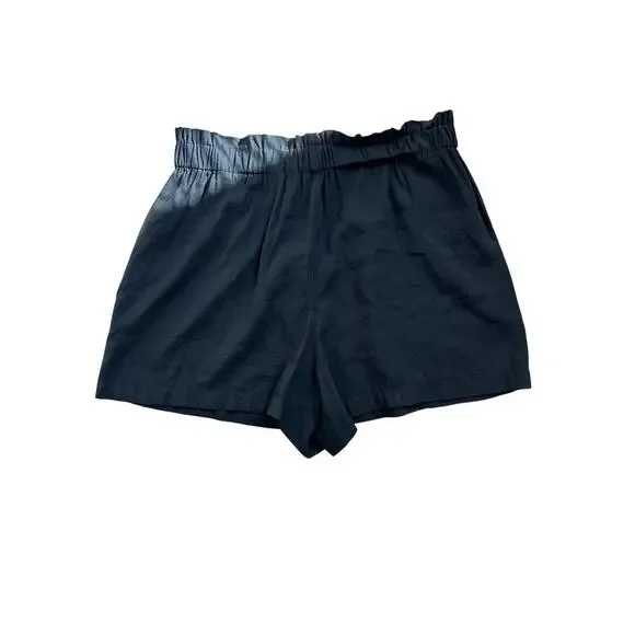 Madewell Black Stretch Paper Bag Waistband Shorts Sz L - Picture 4 of 4